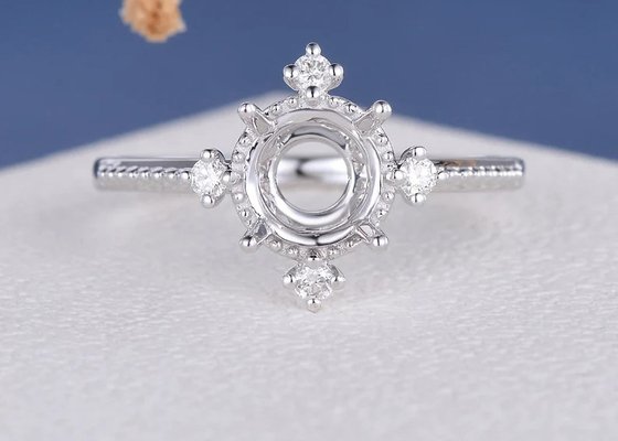 Engagement Setting 14k Rose Gold Ring Flower Floral Semi Mount