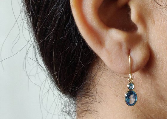 Handmade 14k Yellow Gold Jewelry , Natural 14k Yellow Gold Earrings Topaz Gemstone