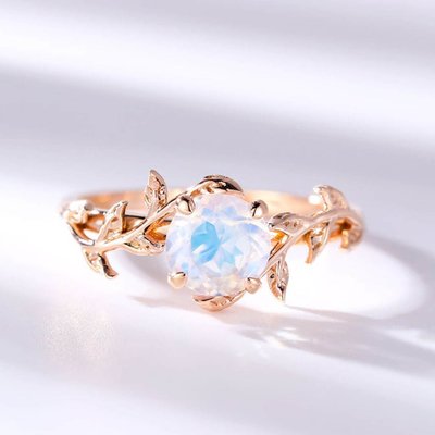 pc133790659-14k_rose_gold_moonstone_wedding_rings_leaf_flower_round_cut 14K Rose Gold Moonstone Wedding Rings Leaf Flower Round Cut