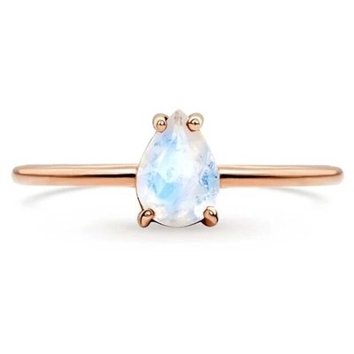ペアカットの可憐なムーンストーンリング、14Kローズゴールドのシンプルなムーンストーンリング