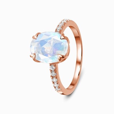 14K White Gold Oval Cut Moonstone Engagement Women Anniversary Ring With CZ Rings