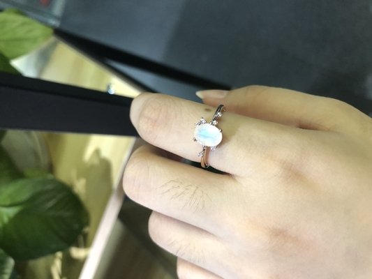 14K White Gold Oval Cut Moonstone Engagement Women Anniversary Ring With CZ Rings
