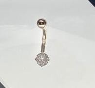 Anel de umbigo em ouro maciço de 14k com diamante real 16g Jóias para o corpo