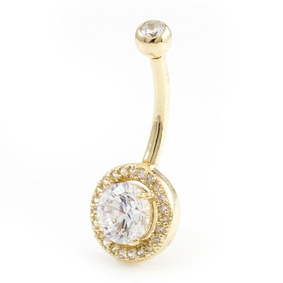 Anel de umbigo em ouro maciço de 14k com diamante real 16g Jóias para o corpo