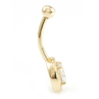 Anel de umbigo em ouro maciço de 14k com diamante real 16g Jóias para o corpo