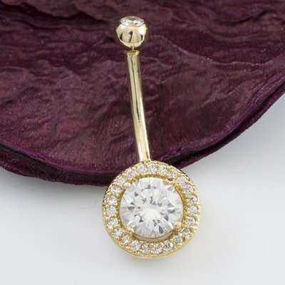 Anel de umbigo em ouro maciço de 14k com diamante real 16g Jóias para o corpo