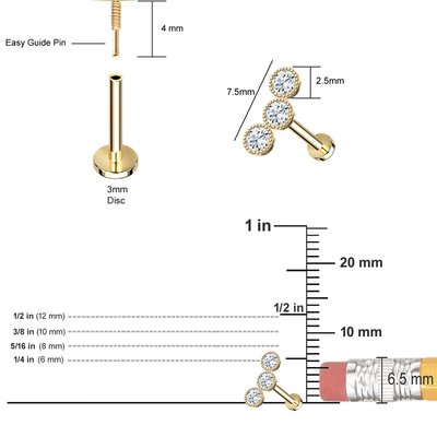 Milgrain Triple Bezel Threaded Flat Back Stud Natural Diamond Piercing Jewelry 14K Gold