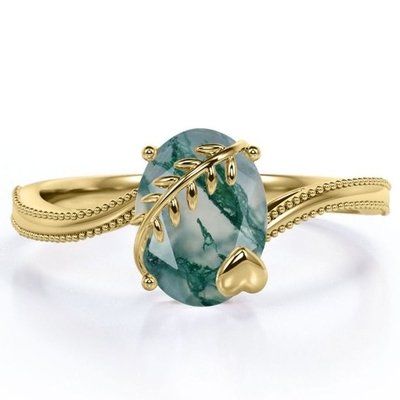 pc145033023-round_cut_moss_green_agate_leafy_single_stone_engagement_ring_in_white_gold Runder Schliff Moosgrüner Achat Blattförmiger Einzelstein Verlobungsring aus Weißgold