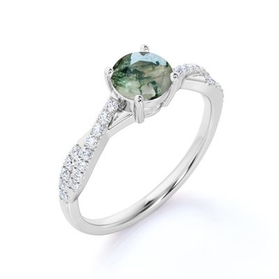 pc145037029-classic_7_stone_1_1_carat_oval_cut_moss_green_agate_and_plain_shank_wedding_ring_in_white_gold Classic 7 Stone 1.1 carat Oval Cut Moss Green Agate and Plain Shank Wedding Ring in White Gold
