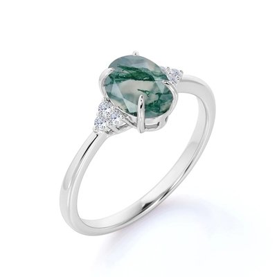 pc145038139-classic_7_stone_1_1_carat_oval_cut_moss_green_agate_and_plain_shank_wedding_ring_in_white_gold Classic 7 Stone 1.1 carat Oval Cut Moss Green Agate and Plain Shank Wedding Ring in White Gold
