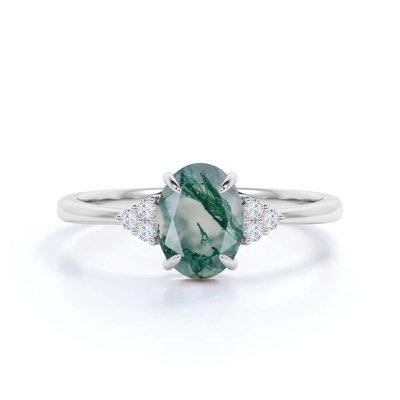 pc145038140-classic_7_stone_1_1_carat_oval_cut_moss_green_agate_and_plain_shank_wedding_ring_in_white_gold Classic 7 Stone 1.1 carat Oval Cut Moss Green Agate and Plain Shank Wedding Ring in White Gold