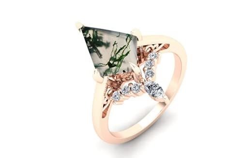 Natürlicher Moosachat Opal Moissanit Stein Ring Einzigartig Für Verlobung Hochzeit