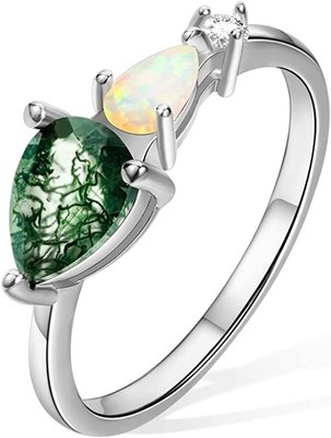 Natürlicher Moosachat Opal Moissanit Stein Ring Einzigartig Für Verlobung Hochzeit