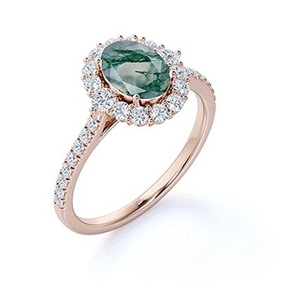Emerald Cut Antique Aquatic Green Agate Stone Ring Hypoallergenic