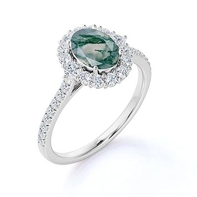 Emerald Cut Antique Aquatic Green Agate Stone Ring Hypoallergenic