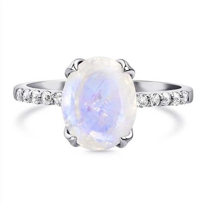 Elegant Plated Oval Cut Claw Setting Moonstone With CZ Rings Engagement Women Anniversary Ring