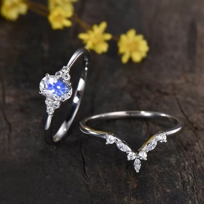 925 Sterling Silver Rainbow Moonstone Jewelry Oval Cut Vintage Moonstone Engagement Ring for Women