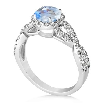 Plata de ley de corte redondo Moonstone Joyería CZ Twisted Anillo de Compromiso Cumpleaños Moonstone Gemstone Joyería
