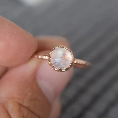 Unique Moon Shape Silver Rose Gold Plated Natural Moonstone Silver Ring Star Round CZ Hot Selling Rings