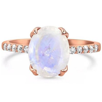 Unique Moon Shape Silver Rose Gold Plated Natural Moonstone Silver Ring Star Round CZ Hot Selling Rings