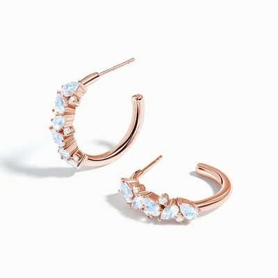 Brincos de pedra da lua arco-íris Brincos de pedra da lua natural com corte em baguete Jóias