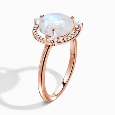 Rose Gold Vermeil Sonnenstein Mondstein Verlobungsring Brillantschliff Einstellbar