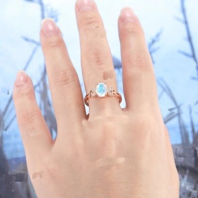 Fashion Jewelry Genuine Blue Moonstone Ring 925 Sterling Silver Plated Rose Gold