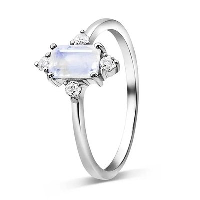 White Gold Plated Emerald Cut Blue Moonstone Engagement Rings Sterling Silver