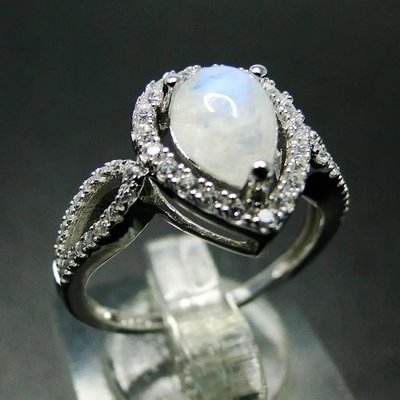 Rainbow Moonstone Engagement CZ Rings 925 Sterling Silver