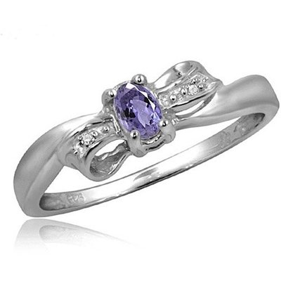 0.25 Carat Tanzanite 0.925 Sterling Silver Ring Jewelry with White CZ Accent