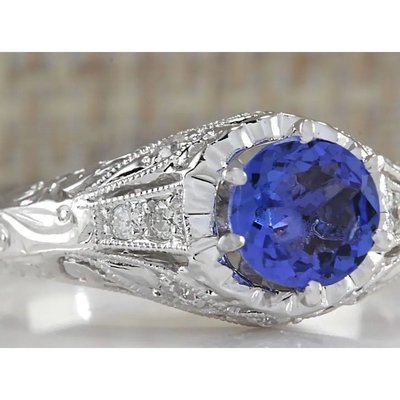 2 ct Almofada Corte Tanzanite Halo Ring em prata esterlina - Anel de casamento feito à mão