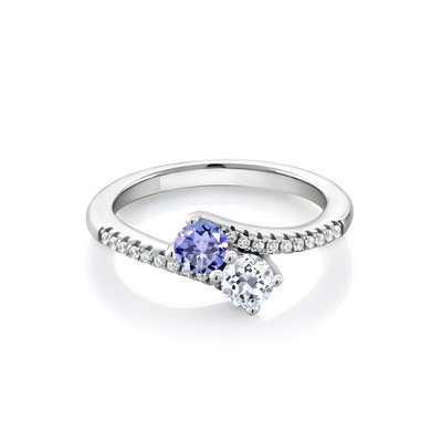 Gem Stone King 0.87 Ct Round Blue Tanzanite White Topaz 925 Sterling Silver Bypass Ring