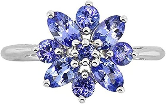 Кольцо из стерлингового серебра с танзанитом весом 0,25 карата с белым акцентом CZ