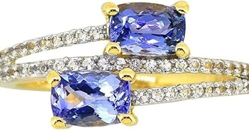 Loja LC Mulheres Platina Ouro Amarelo Azul Tanzanite Pedra de Nascimento Anel Zircão Tamanho 8 Presentes