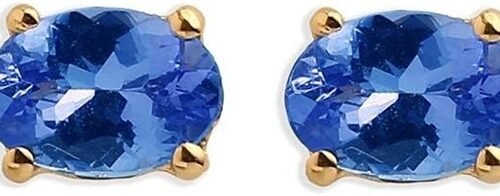 Brincos de Tanzanite Natural Genuína Oval em Ouro Branco 14k com CZ