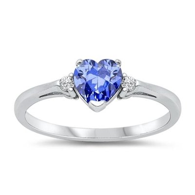 Gem Stone King 925 Sterling Silver Blue Tanzanite and White Topaz Women's 3-Stone Ring