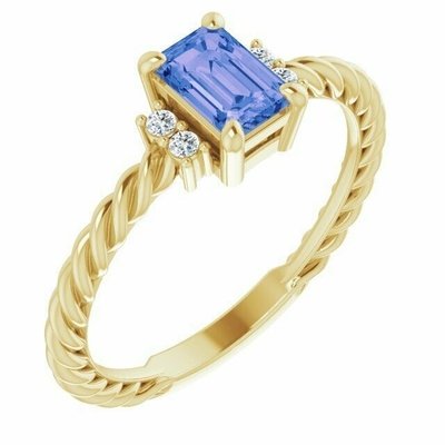 Tanzanite 0.06CTW Rope Engagement Ring In 14K Yellow Gold