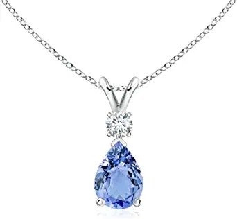 Colar de pingente de solitário Angara Natural Tanzanite Para Mulheres Meninas 14K