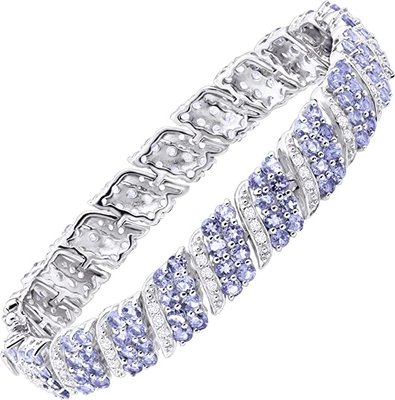 Finecraft 16 Cttw Natural Tanzanite White Topaz Link Tennis Bracelet Sterling Silver