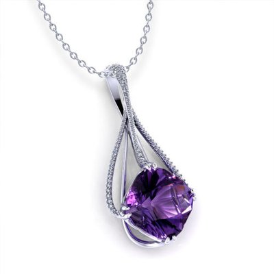 Amethyst Slide Necklace，Amethyst Slide Necklace (14k White Gold, 19x19mm Amethyst, Diamonds .82cttw