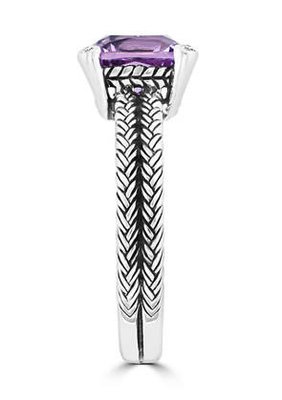 Floral Amethyst Ring In 14k White Gold, 6x8mm Amethyst, Diamond .06cttw