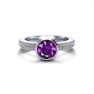 Amethyst and Created White Sapphire Ring With 925  Sterling Silver