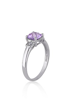 Кольцо из стерлингового серебра с аметистом овальной огранки и белым сапфиром с тремя камнями