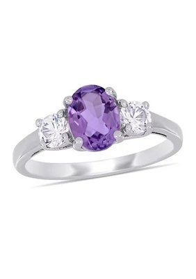 Amethyst and Created White Sapphire Ring With 925  Sterling Silver