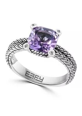 Amethyst and White Sapphire Cable Ring With 925 Sterling Silver