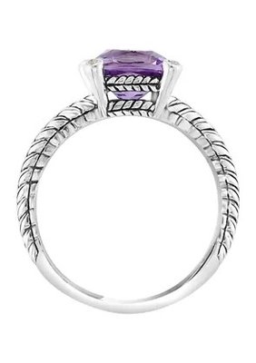 Amethyst and White Sapphire Cable Ring With 925 Sterling Silver