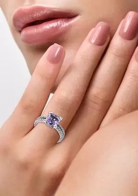 Amethyst and White Sapphire Cable Ring With 925 Sterling Silver