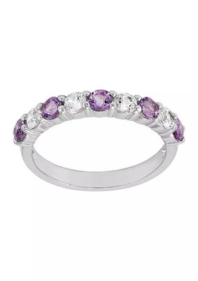 Amethyst and Created White Sapphire Ring With 925  Sterling Silver