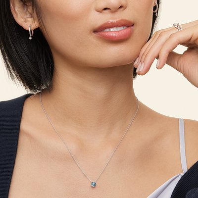 Silver Floating Solitaire Aquamarine Pendant Gift For Women Men