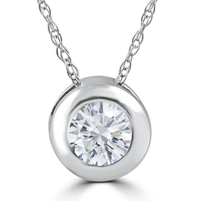 1/5ct Round CZ Solitaire Pendant Necklace 14K White Gold